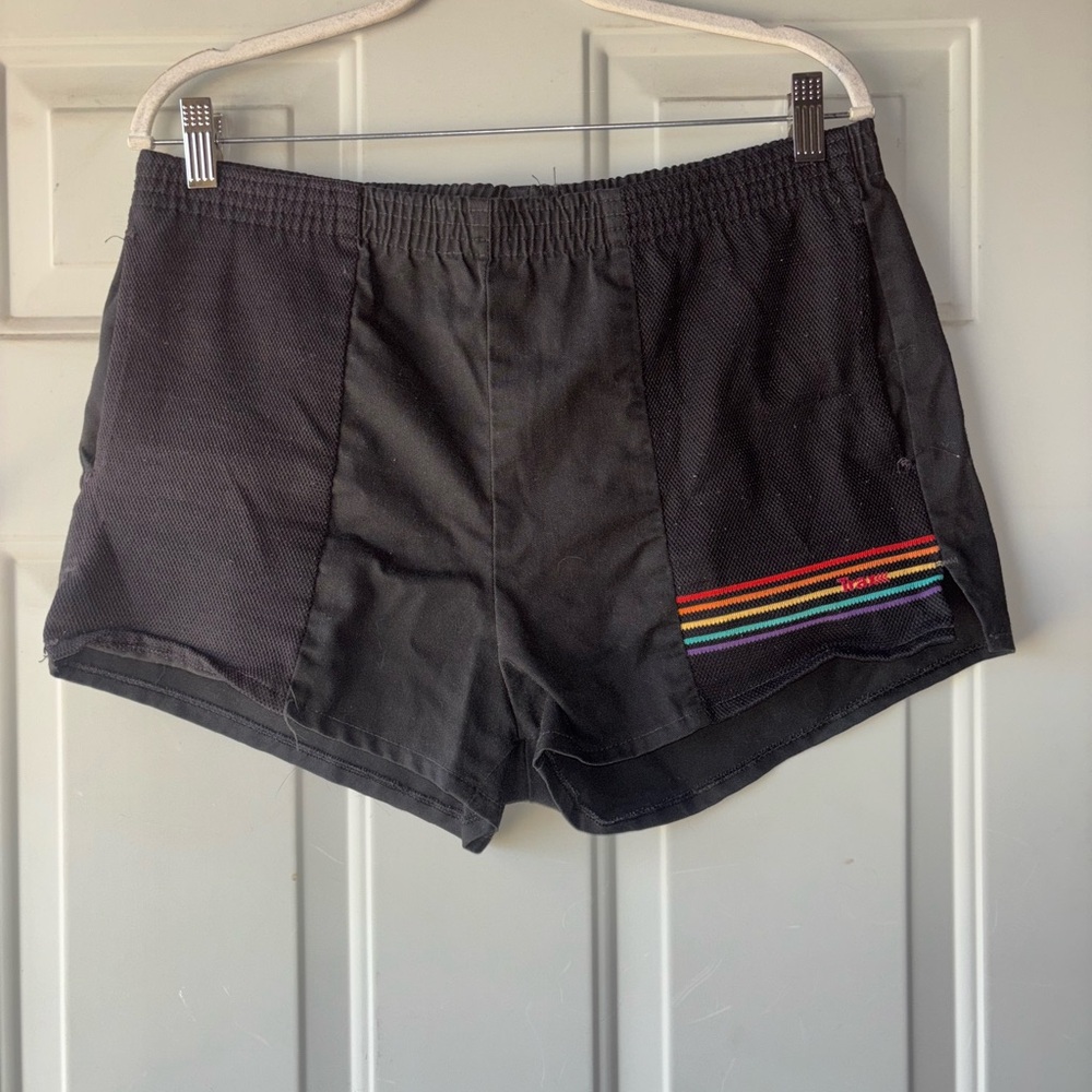 Vintage 70’s/80’s Trax black rainbow shorts size L